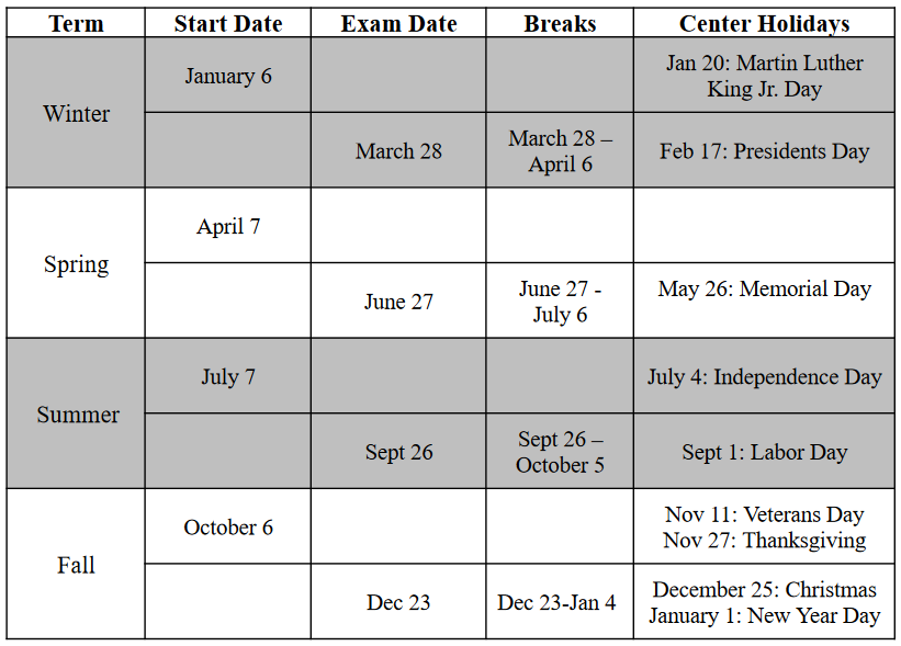 Academic Calendar 2025 | Internexus Indiana