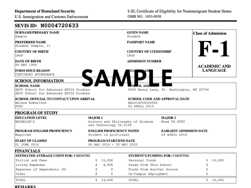 Formulário I-20 | Internexus Indiana